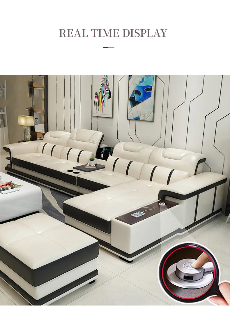 2023 Cheap Living Room Furniture Sofa Partition L-shaped Leather Sofa Set with Custom Material Function Table