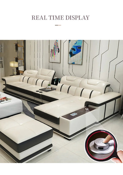 2023 Cheap Living Room Furniture Sofa Partition L-shaped Leather Sofa Set with Custom Material Function Table