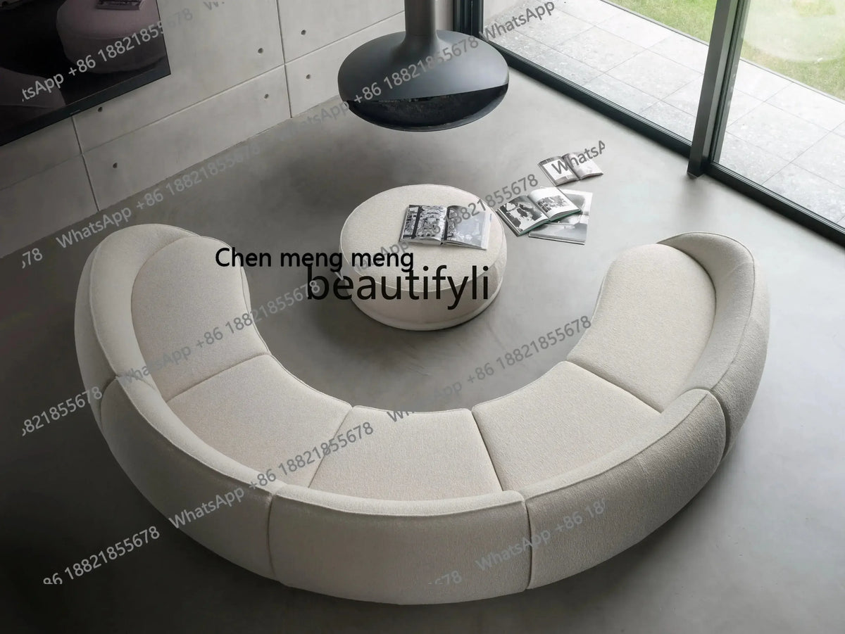 ss 8350  Italian Minimalist Modern Light Luxury Arc Semicircle Fabric French Sofa for Multi-User
