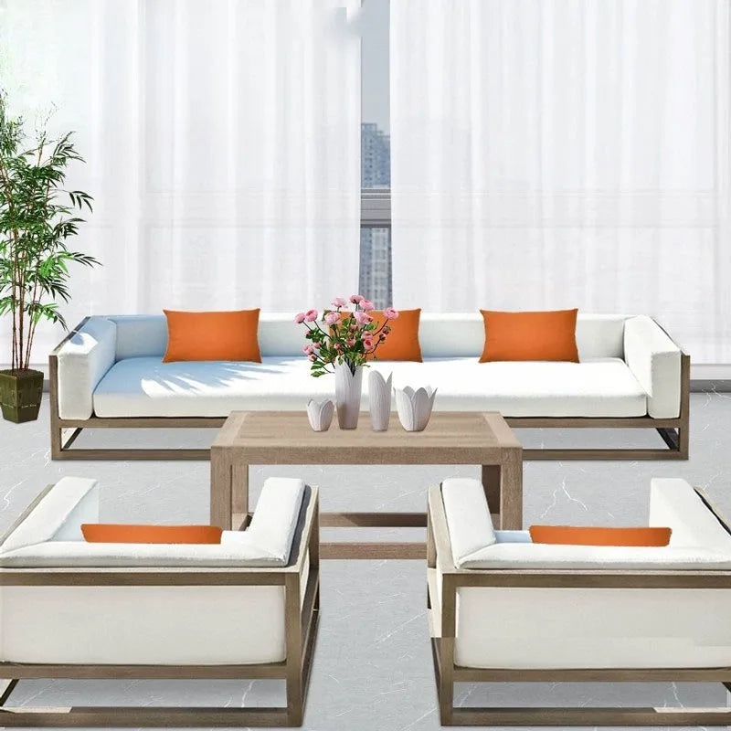 Villa courtyard sofa combination leisure hotel terrace waterproof sunscreen sofa outdoor terrace wood grain lacquer sofa