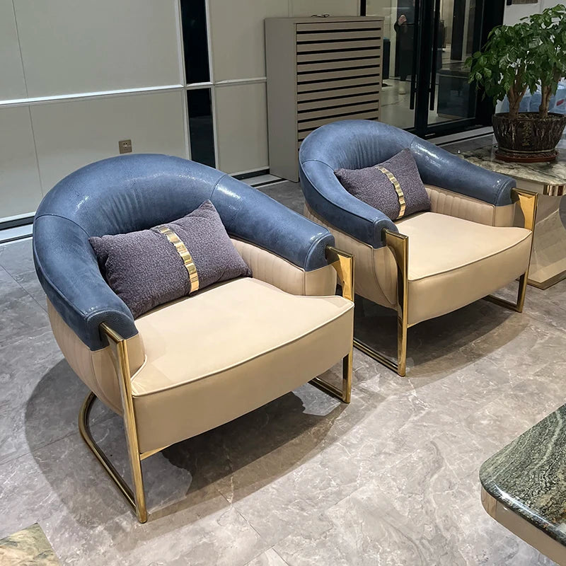 *Italian light luxury leather sofa post-modern model room large apartment high-end