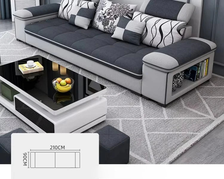 Modern simple living room sofa set U-shaped sleepable luxury cloth sofa villa large combination corner function sofa