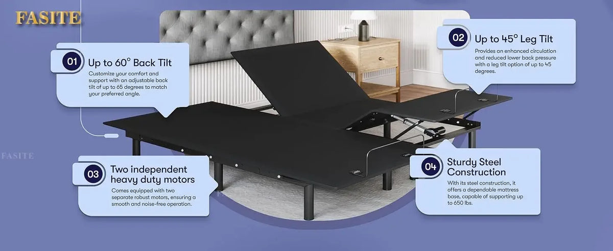 Nordic Bed Base Adjustable (Frame Only), Easy Assembly, Head and Foot Lift, Memory Positions, Zero Gravity