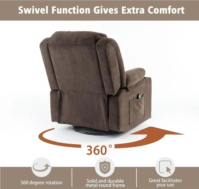 Ketaiyou Rocker Swivel Recliner Chair for Adults, Overstuffed Large Manual Recliner Glider with Massage and Heat, Comfy Soft