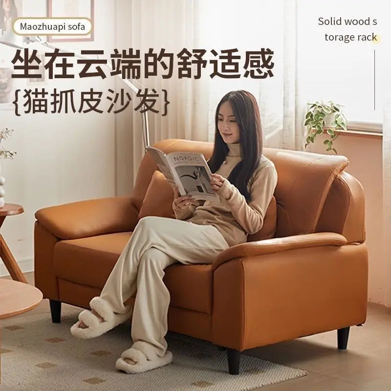 Double sofa small apartment modern living room leather leather sofa sofa three-person cowhide simple