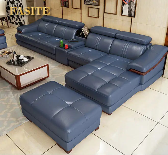 living room Sofa top grade cow genuine leather couch Nordic modern L shape corner muebles de sala cama puff asiento sala futon