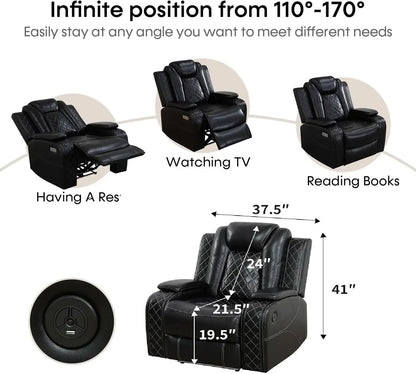 Power Recliner Sofa Sectional Sofa with LED Light for Living Room, Air Leather Reclining Corner Sectional Sofa Set