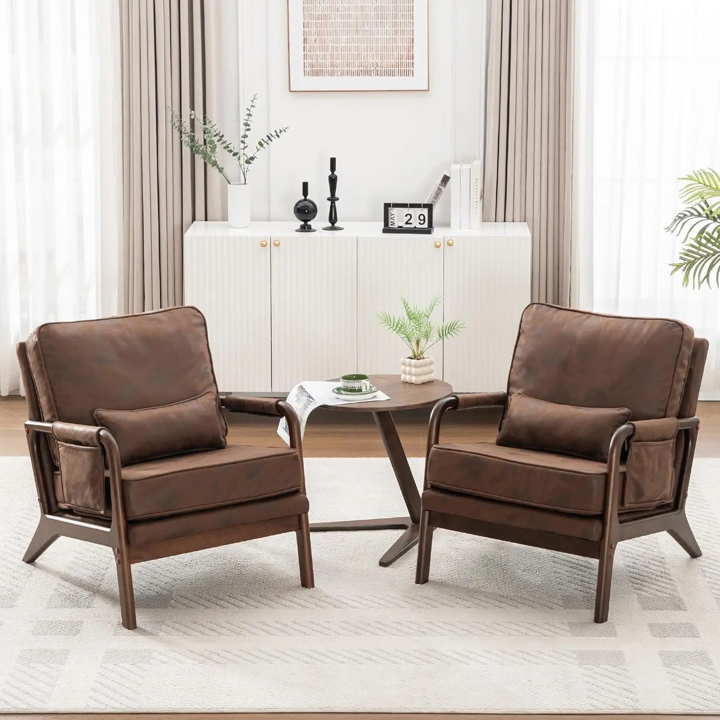 Mid Century Modern Chair Set of 2, Upholstered Lounge Arm Chair with Solid Wood Frame, Comfy Accent Chair for, Customized