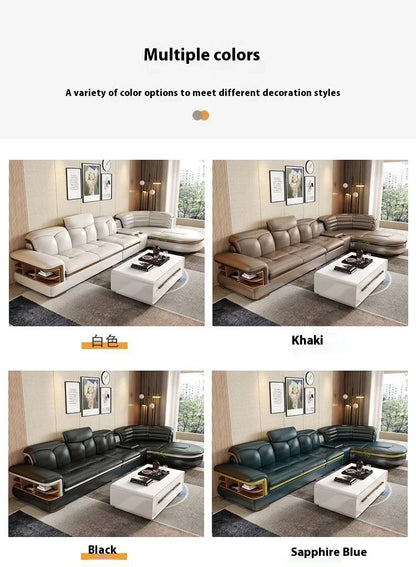 Luxury L-Shaped Genuine Leather Sectional Sofa Sets with USB, Bluetooth Speaker - MINGDIBAO Living Room Italian Leather Couches