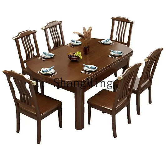 CL all solid wood dining table and chair combination rectangular telescopic folding variable small apartment household dining