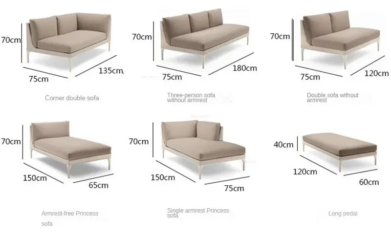 Nordic PE Rattan Outdoor Sofas Set Modern Garden Furniture Home Waterproof Sun Protection Set Leisure Patio Balcony Lounge Chair