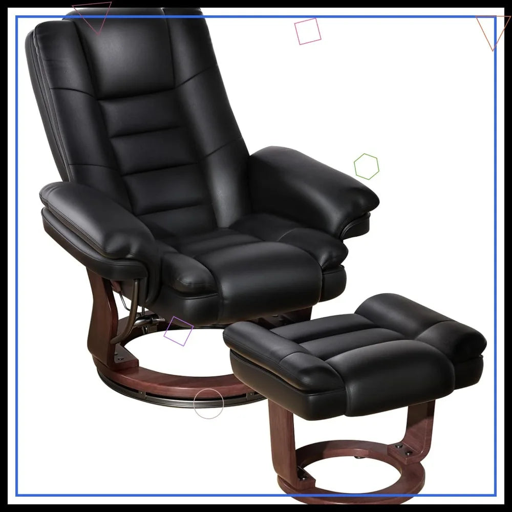 Modern Swivel Recliner Chair with Ottoman, Adjustable PU Leather, Thick Padded Cushion for Living Room, Bedroom