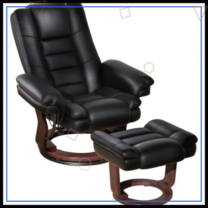 Modern Swivel Recliner Chair with Ottoman, Adjustable PU Leather, Thick Padded Cushion for Living Room, Bedroom