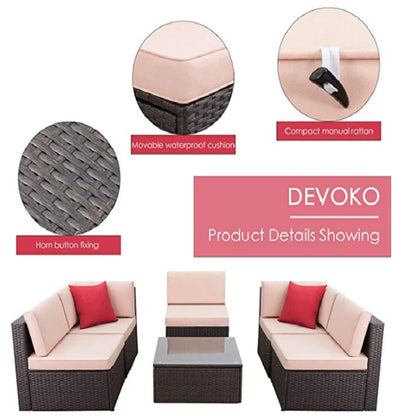 Patio Furniture Sets 6 Pieces Outdoor Sectional Rattan Sofa All-Weather