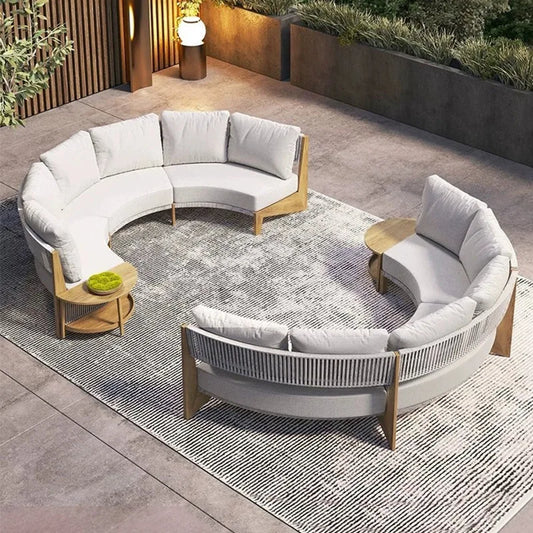 Outdoor sofa teak courtyard terrace leisure resort hotel outdoor deck rattan sofa garden furniture