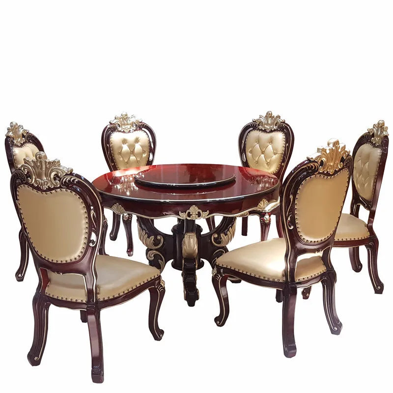 European Style Marble Dining Table Chair Set All Solid Wood Carved for 6-8 People for Restaurant Small Household Hotel