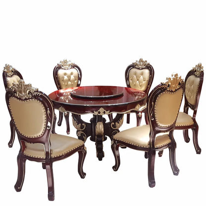 European Style Marble Dining Table Chair Set All Solid Wood Carved for 6-8 People for Restaurant Small Household Hotel