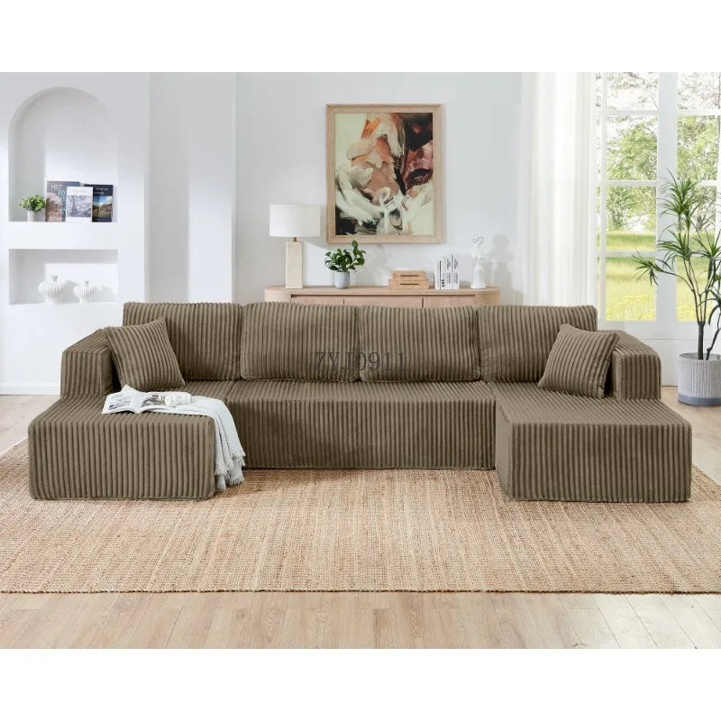 U-shaped modular sectional sofa, compressed sectional sofa, modern minimalist style corduroy sofa, living room sofa