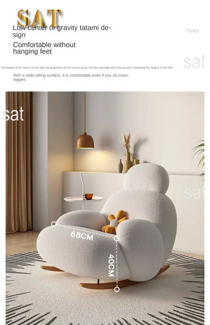 Fluffy White Living Room Chair, Modern Cute Ergonomic Floor Lounge Recliner, Meuble Salon Home Furniture Rocking Chair  Designer