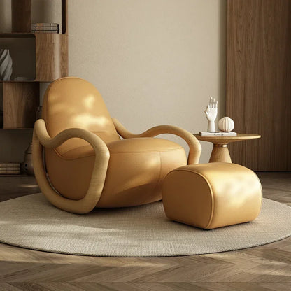 Cream wind solid wood rocking chair technical cloth household balcony Chinese lazy sofa  FT