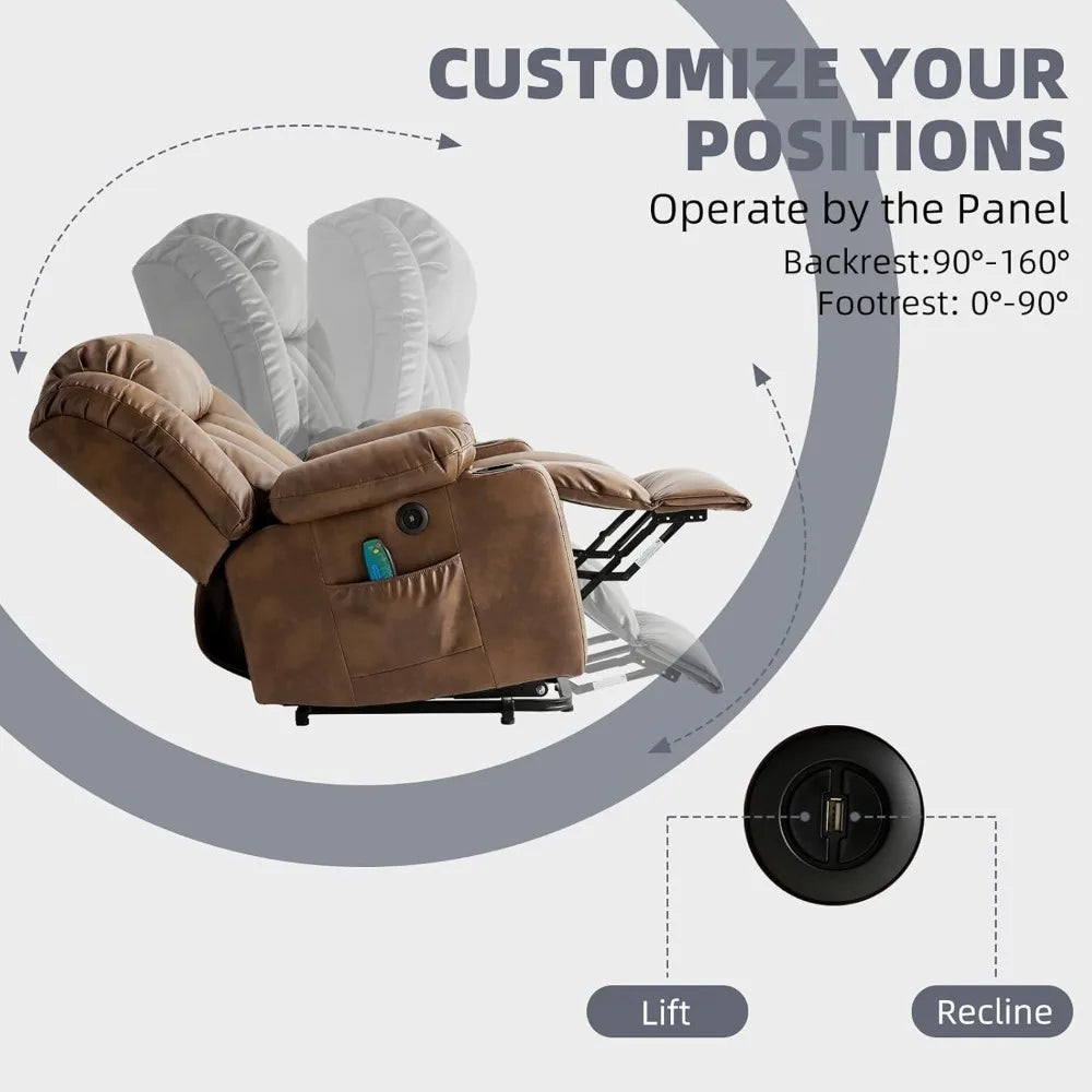 Power Lift Recliner Chair for Elderly, Electric Recliner Chairs for Adults with Massage and Heat, Cup Holders, Remote Control,