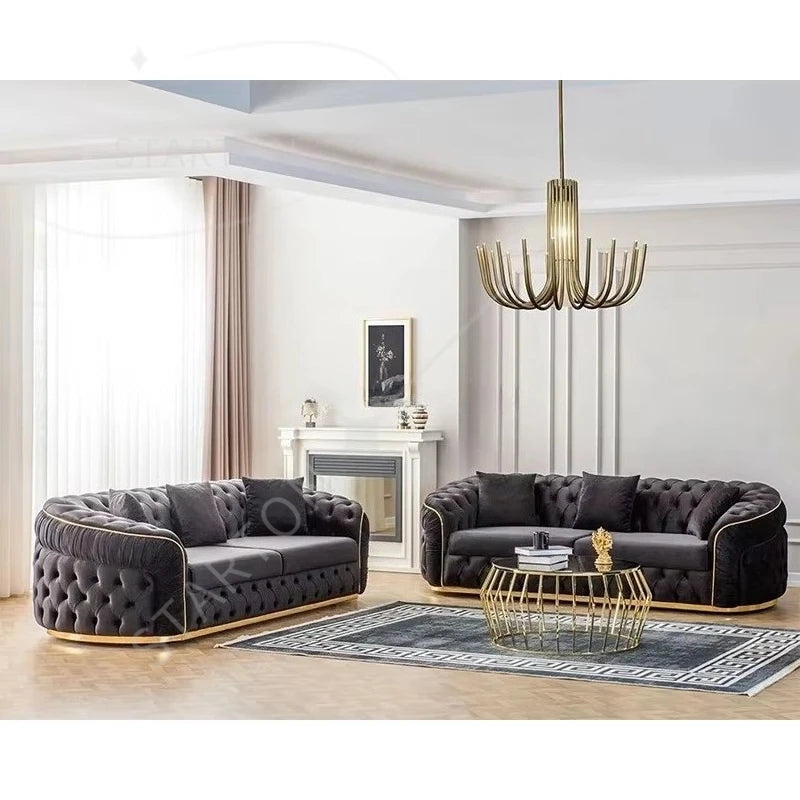 Italian Luxury Design Home Furniture Modern Living Room Sofa High Quality Stainless Steel Velvet Fabric Sofa