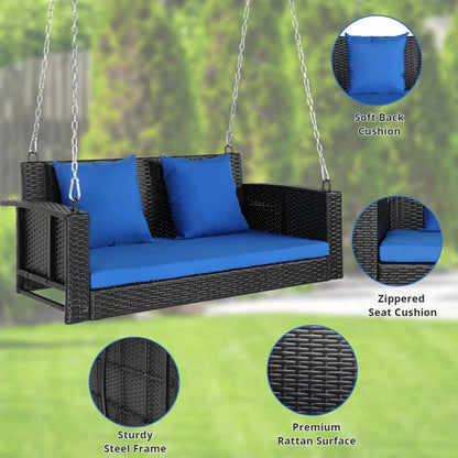 #For Heavy Duty 800 LBS Wicker Hanging Porch Swing with Cushions & Chains,  Outdoor Rattan Swing Bench for Garden, Yard&