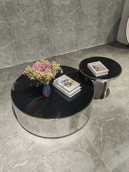 Italian mirror coffee table stainless steel small apartment tempered glass round combination design sense living room home