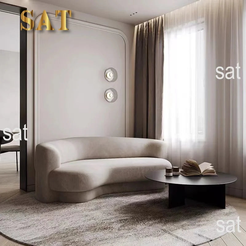 Fabric Living Room Sofas European Beige Italian Curved Luxury Couch Double Modern Designer Divano Soggiorno Home Furniture