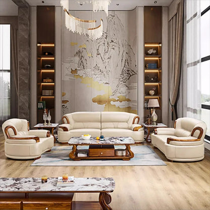 Designer Family Living Room Sofa Genuine Leather Sectional Floor Living Room Sofa Wood Minimalist Muebles Postmodern Furniture