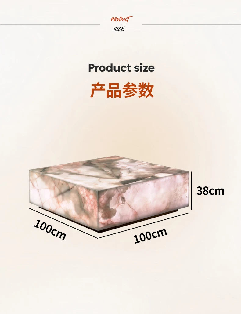 CNatural jade coffee table square crystal light luxury mansion blue and white jade living room marble luminous coffee table C660