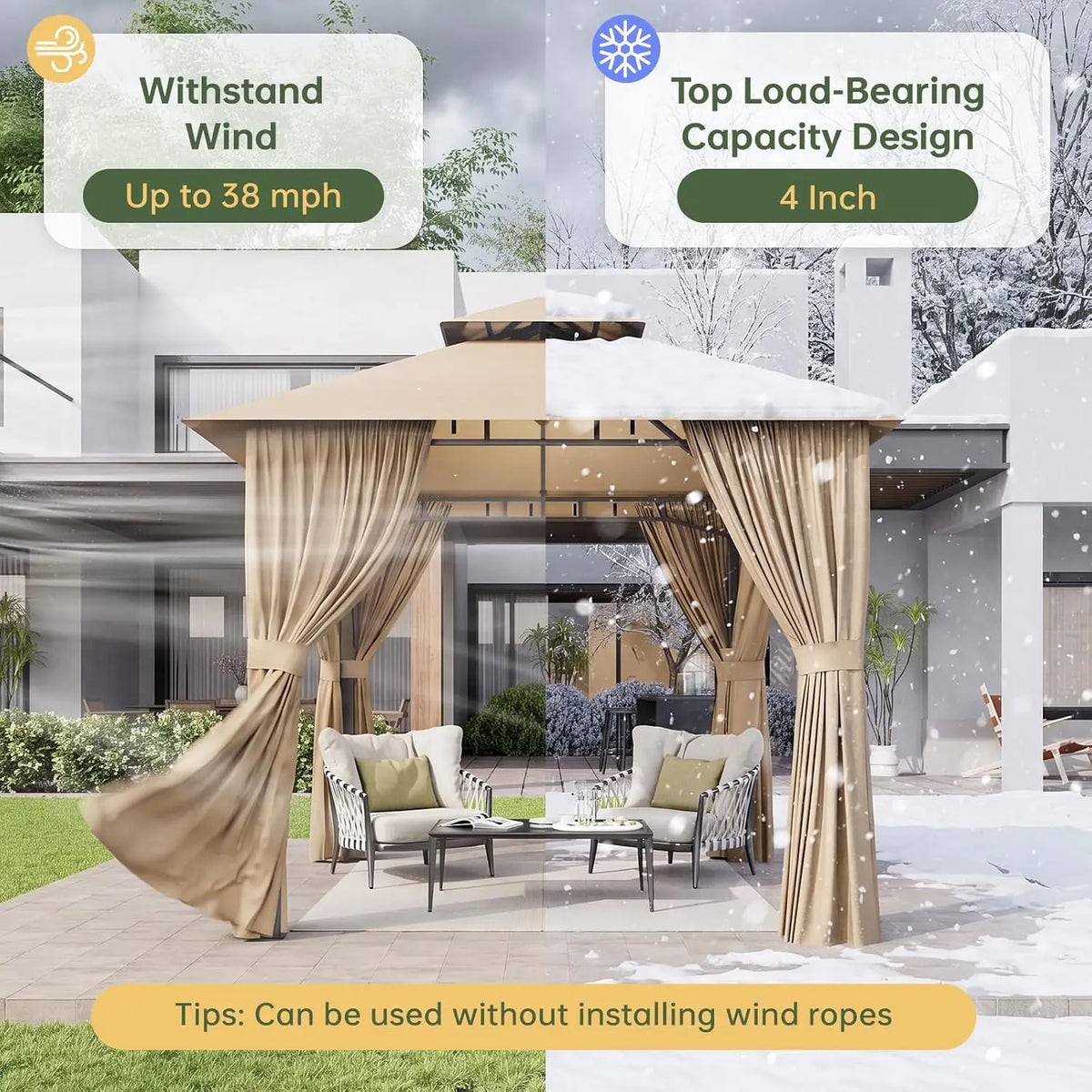 8x8 Gazebo with Curtain & Mosquito Netting Outdoor Heavy-Duty Party Tent with Double Roof, Patio Tent with Zipper, Custom