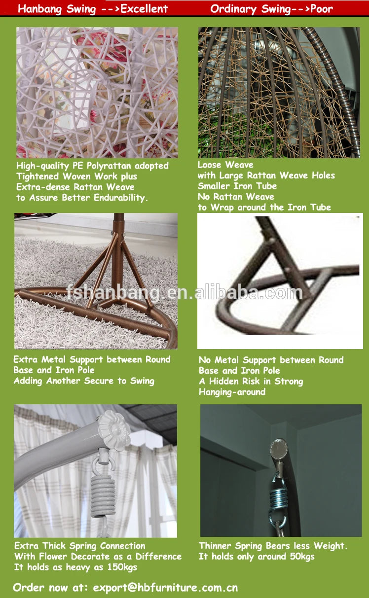 Modern Outdoor Patio Garden Backyard Wicker Rattan Double Swing Hanging Chair for Bedroom Application Durable Metal Material