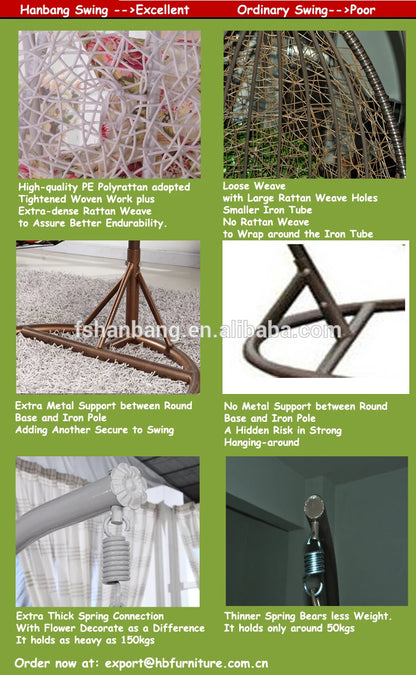 Modern Outdoor Patio Garden Backyard Wicker Rattan Double Swing Hanging Chair for Bedroom Application Durable Metal Material