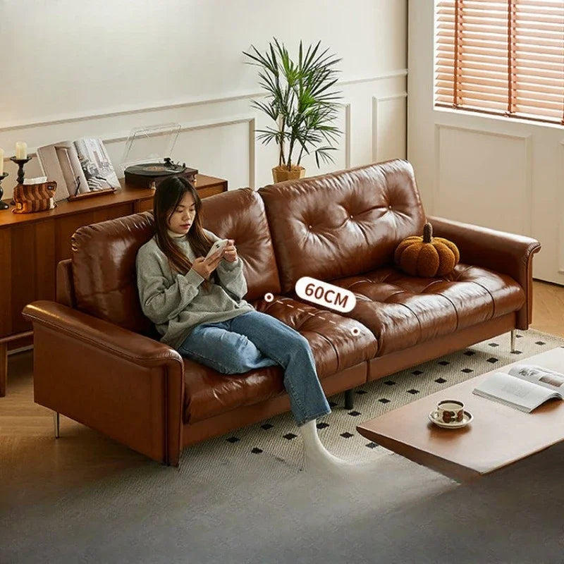 Nordic Italian light luxury medieval French lattice, designer living room straight retro oil wax leather, cowhide nebula sofa