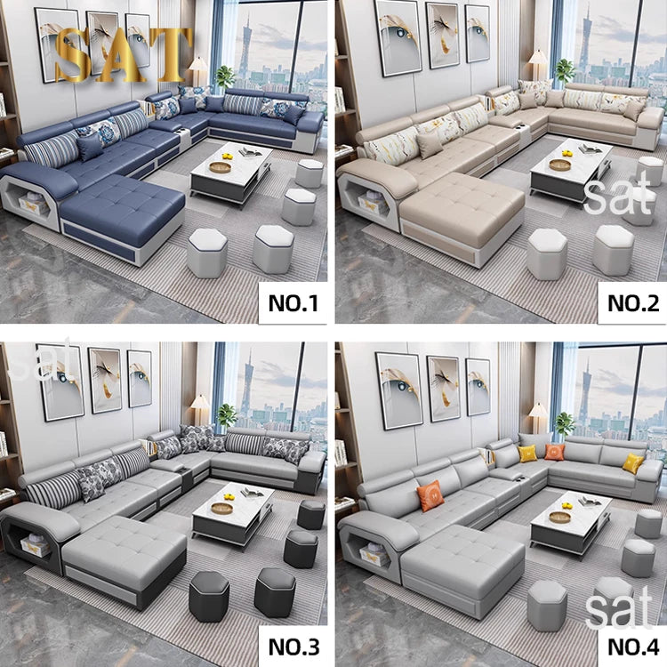 #For Modern Multifunctional U-Shaped Sofa Set Living Room Furniture Corner Sofa with Speakers 7 Seater Fabric Sofa Set*