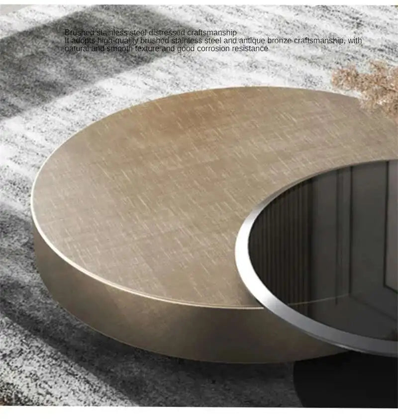 Designer Stainless Steel Coffee Tables European Luxury Round Tea Table Living Room Furniture Italian Tempered Glass Side Table