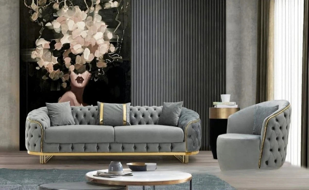 Sofa Velvet American light luxury fabric sofa straight row 123 Internet celebrity designer living room high-end buckle sofa
