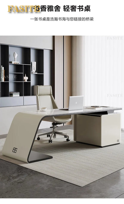 High end light luxury stone table, high-end office desk and chair combination, home L-shaped computer, high-end medical beauty