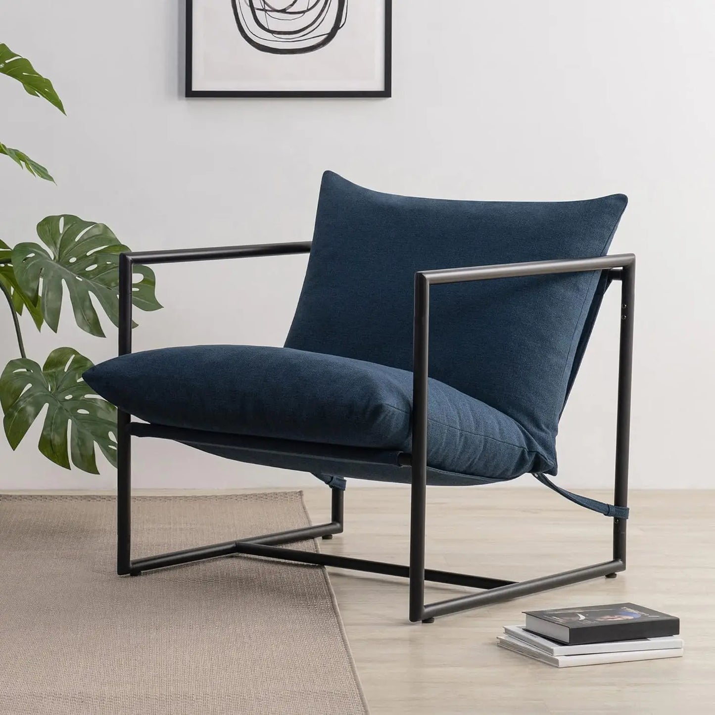 ZINUS Aidan Sling Accent Chair, Metal Framed Armchair with Shredded Foam Cushioning, Dark Grey