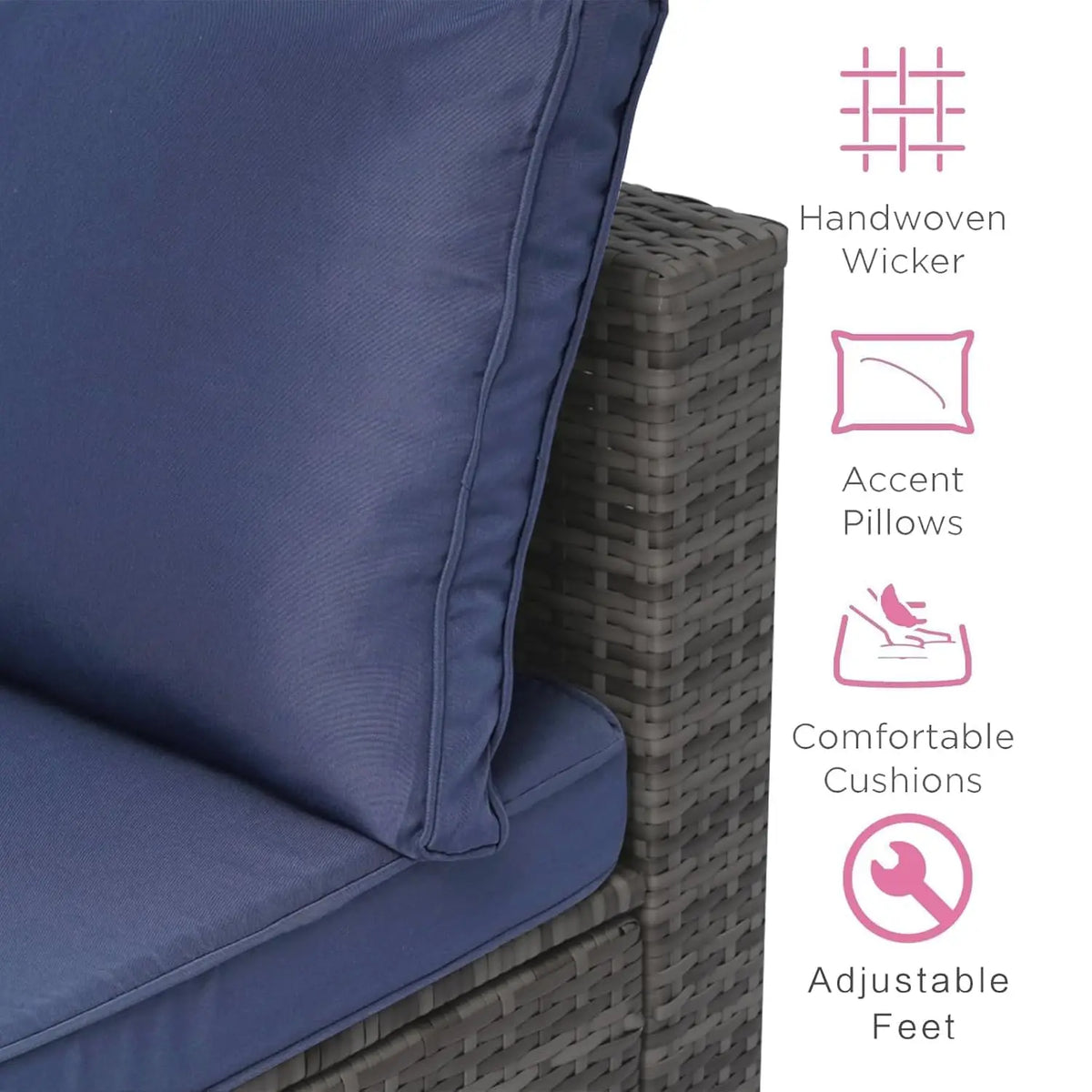 7-Piece Outdoor Rattan Sectional Sofa Set, Gray Wicker Patio Furniture Sets with Navy Blue Cushions for Balcony,, Customized