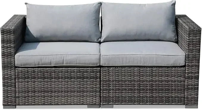 All Weather Grey PE Rattan Sectional Corner Sofa Set, Additional Extra Chairs for Outdoor Sec，Outdoor Wicker Loveseat 2 Pieces,