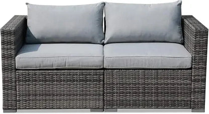 All Weather Grey PE Rattan Sectional Corner Sofa Set, Additional Extra Chairs for Outdoor Sec，Outdoor Wicker Loveseat 2 Pieces,