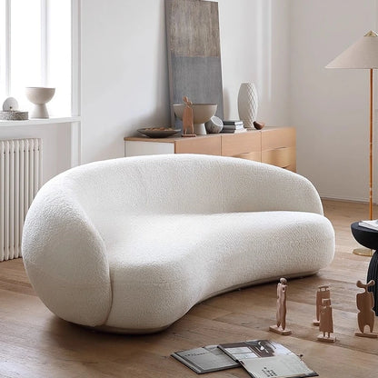 French cream style lamb wool cashew sofa living room three-person curved pea sofa designer sofa
