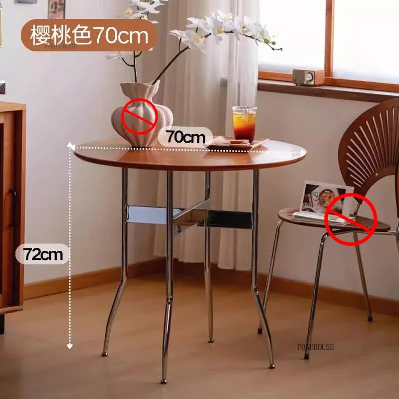 Stainless Steel Solid Wood Round Dining Tables Home Small Round Table for Kitchen Furniture Medieval Style Retro Folding Table