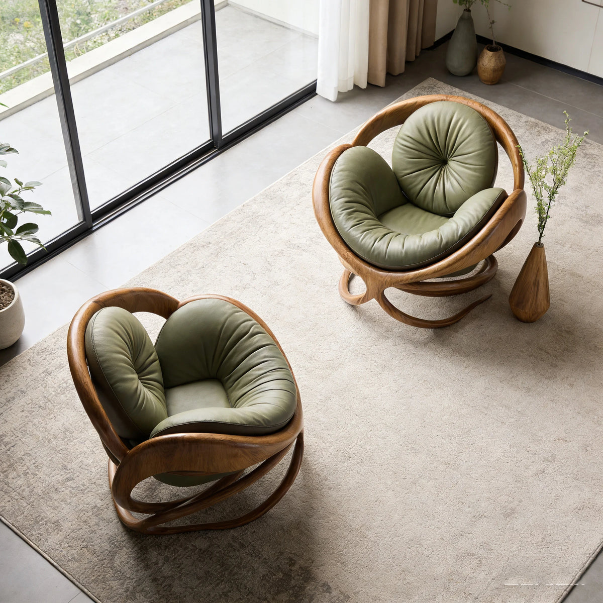 klModern Design Solid Wood Circular Leisure Chair Leather Cushion Cross Base Customizable Fabric Color Living Room Single Chair！