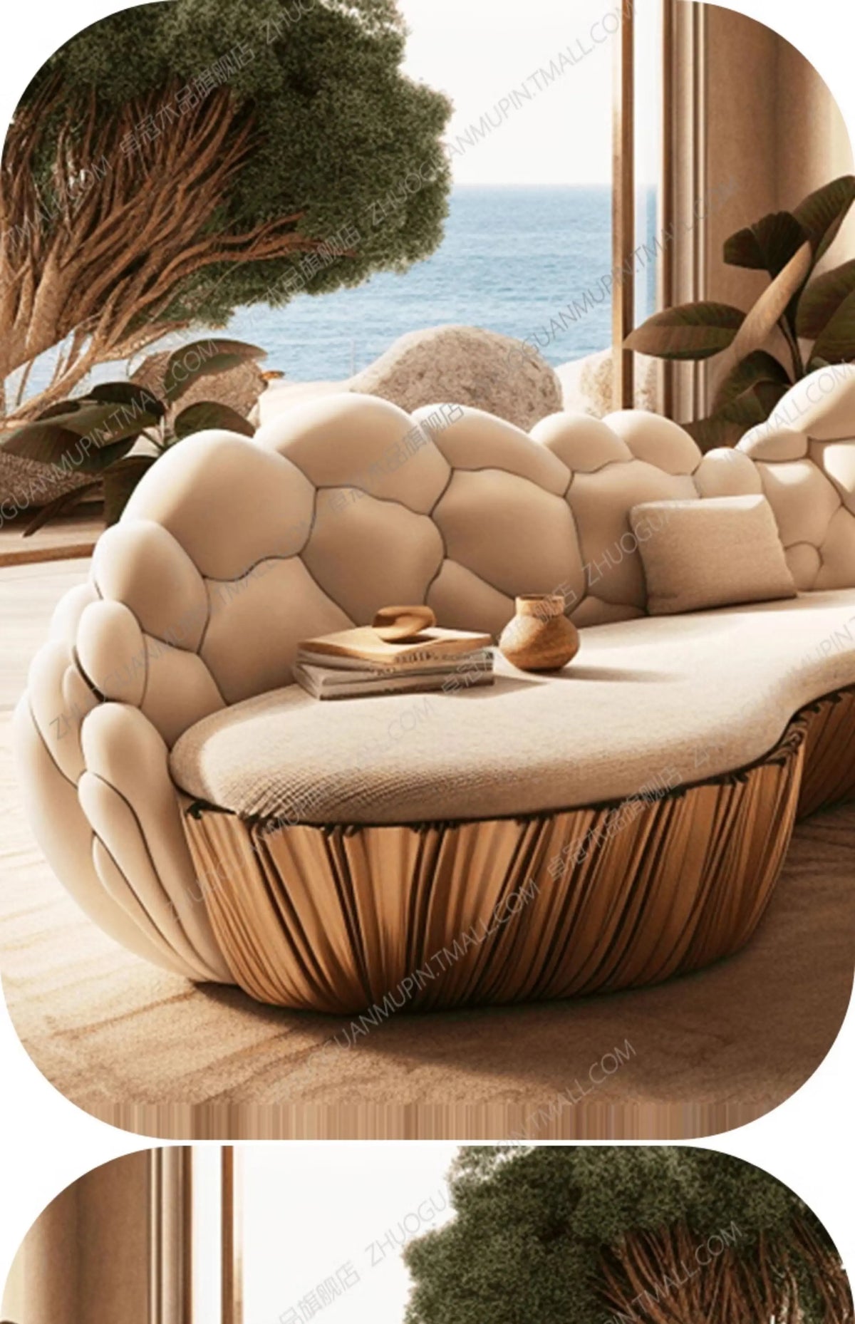 SM French Light Luxury Semi-circular Curved Villa Living Room Creative Sofa Cream Special-shaped Solid Wood