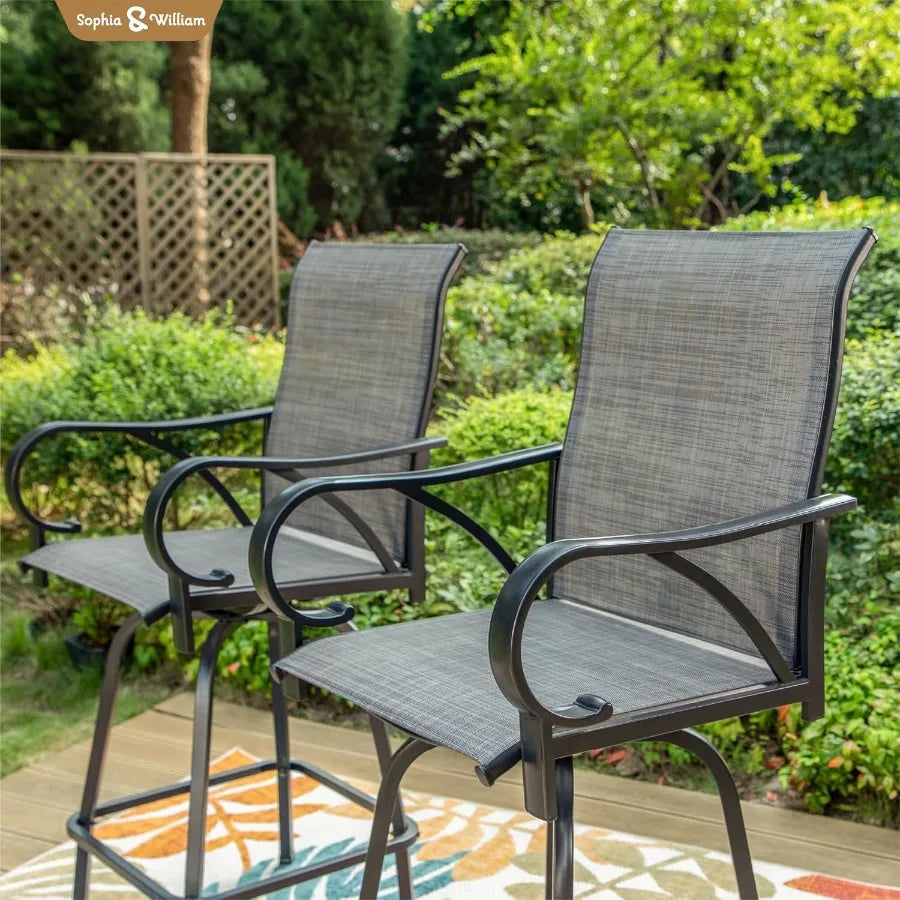 Outdoor Bar Stools Set of 2 with Swivel Function for Patio and Garden Tall High Top Bar Chairs with 300 lbs Weight Capacity Dur
