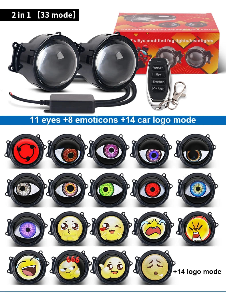 Cool Decoration Dynamic LED Car Headlights Devil Eye LED Car Light Headlight Assembly Modified Eagle Eye Light Cars Accessories
