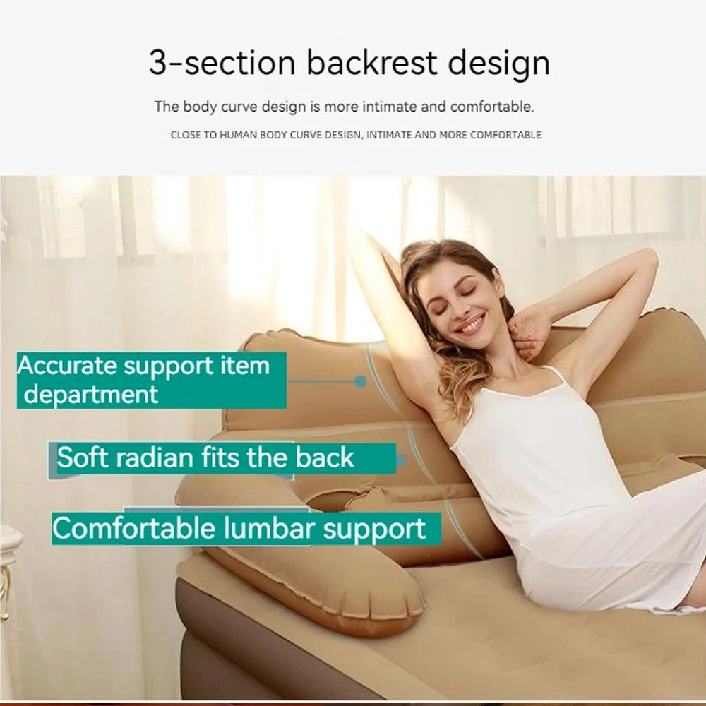 Camping Air bed with Backrest 2 Persons Inflatable Mattress Camping Folding Home Indoor Outdoor Air Cushion 48cm High Bed